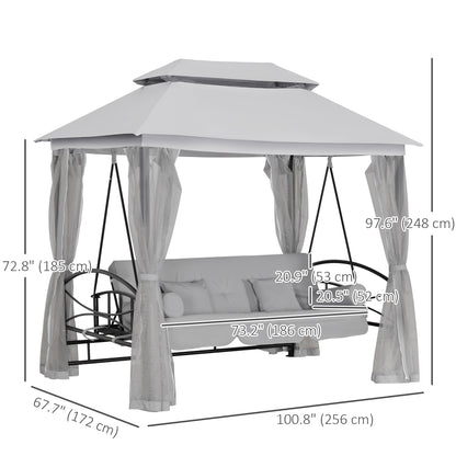Outsunny 3-Seater Outdoor Daybed, 3-in-1 Canopy, Swing, Garden Hammock with Mosquito Net and Sun Shade, Grey