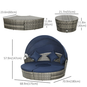 Canapé-lit de jardin 4 pièces avec auvent rétractable, bleu foncé