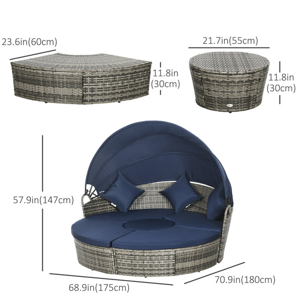 Canapé-lit de jardin 4 pièces avec auvent rétractable, bleu foncé