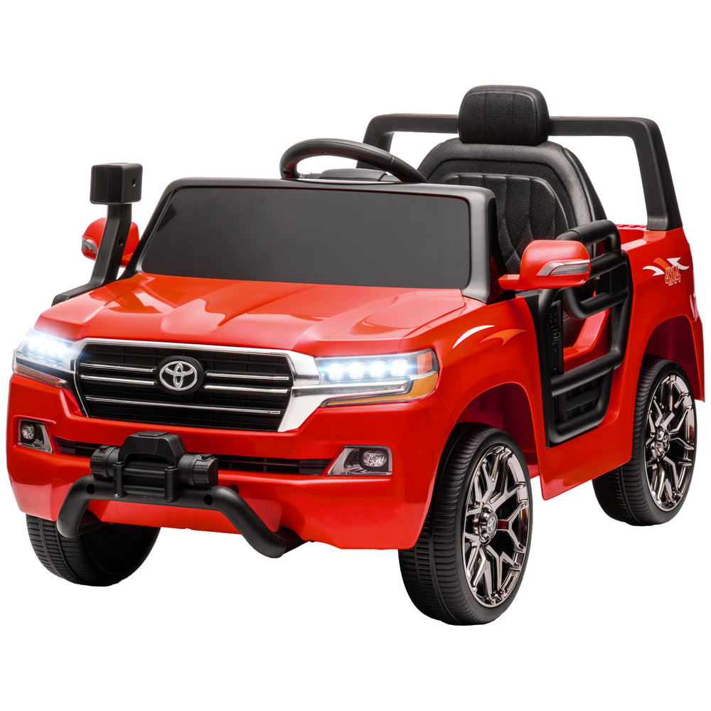 Voiture électrique 12 V pour enfants, Toyota Land Cruiser sous licence, avec télécommande parentale, suspension à ressorts, démarrage progressif et lumières LED, rouge