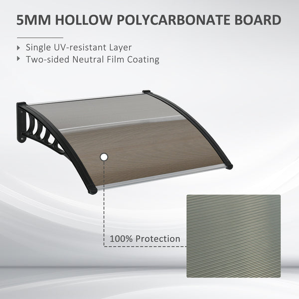 Auvent de porte en polycarbonate de 3,4 x 3,2 pieds, marron