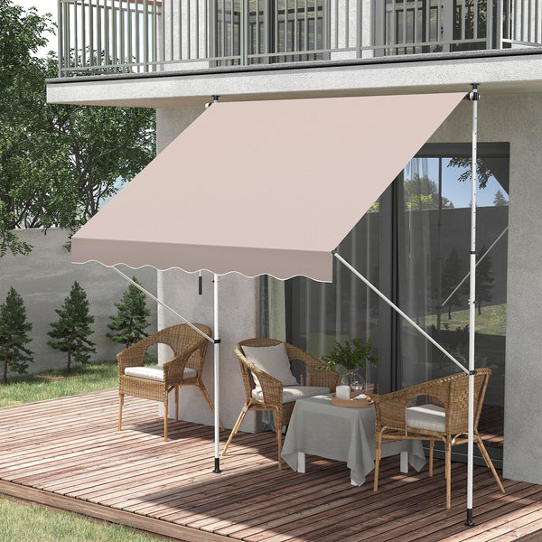6.6'x5' Manual Retractable Patio Awning Window Door Sun Shade Deck Canopy Shelter Water Resistant UV Protector Beige
