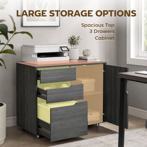 Filing Cabinet with File Drawer File Cabinet with Adjustable Shelf and 3 Drawers Black