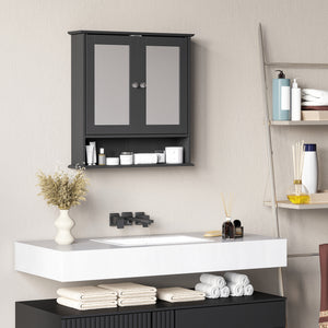 Armoire à pharmacie murale avec portes doubles, étagère ouverte et étagère réglable, noire