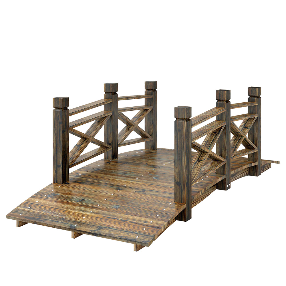 Passerelle en arc de bois avec garde-corps de sécurité, carbonisée