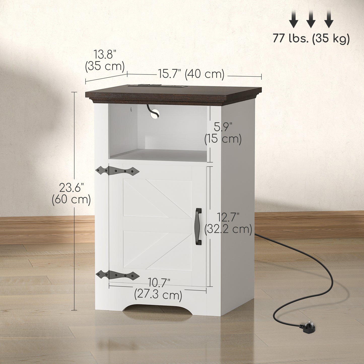 HOMCOM Set of 2 Side Tables, Night Stands with Charging Outlets, White |