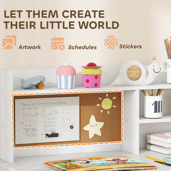 Ensemble bureau et chaises avec rangement, tiroir, armoire, compartiments et tableau en liège