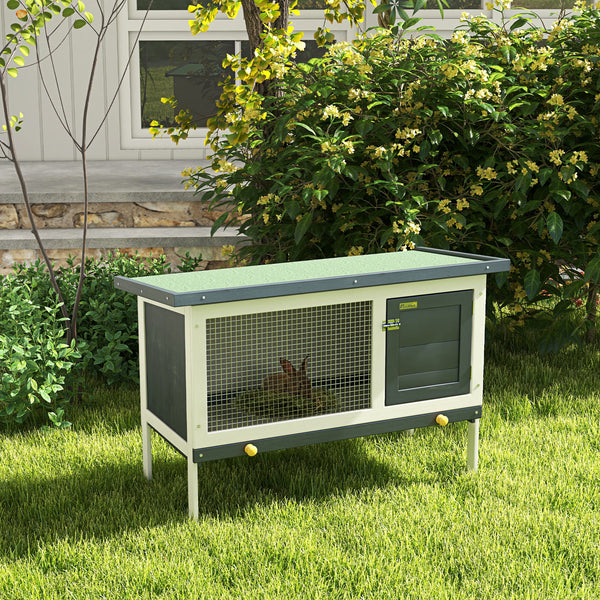 Wooden hutch with pull-out tray and opening roof, dark gray