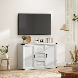 Sideboard with 3 Drawers and 2 Doors, 47" Buffet Cabinet with Adjustable Shelves for Kitchen, White Wood Grain