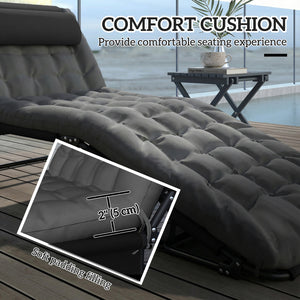 Folding Lounge Chair with 4-level Reclining Back & Cushion, Dark Grey