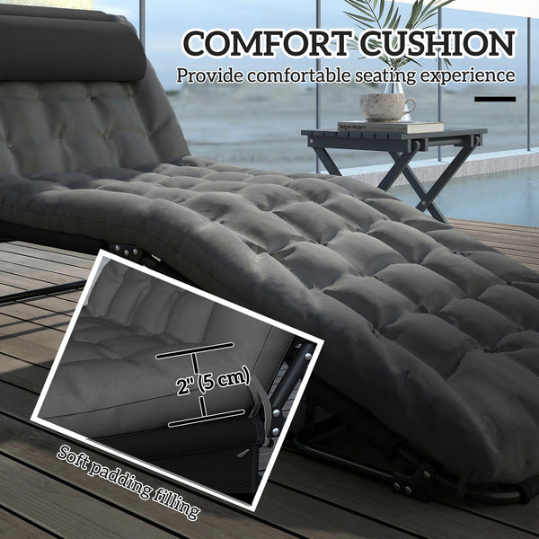 Folding Lounge Chair with 4-level Reclining Back & Cushion, Dark Grey