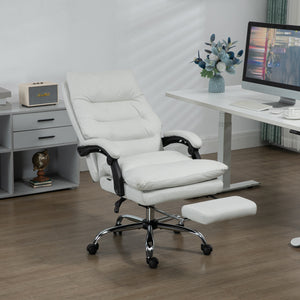 Fauteuil de bureau avec massage et chauffage en 6 points, inclinable en microfibre avec repose-pieds, blanc crème