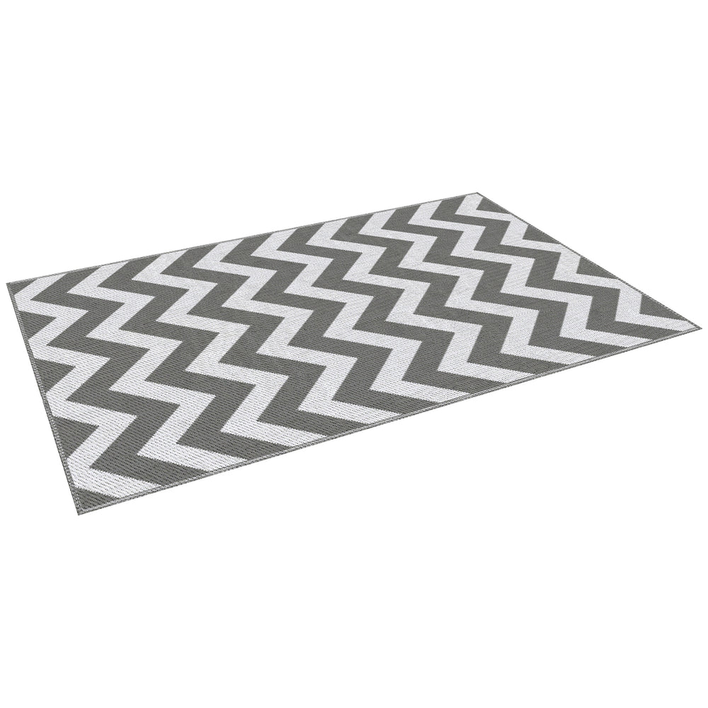 Tapis d'extérieur réversible pour patio, tapis en paille plastique 4' x 6' pour jardin, terrasse, plage, camping, gris et blanc