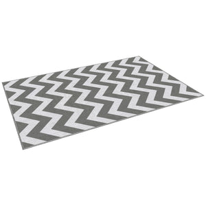 Tapis d'extérieur réversible pour patio, tapis en paille plastique 4' x 6' pour jardin, terrasse, plage, camping, gris et blanc