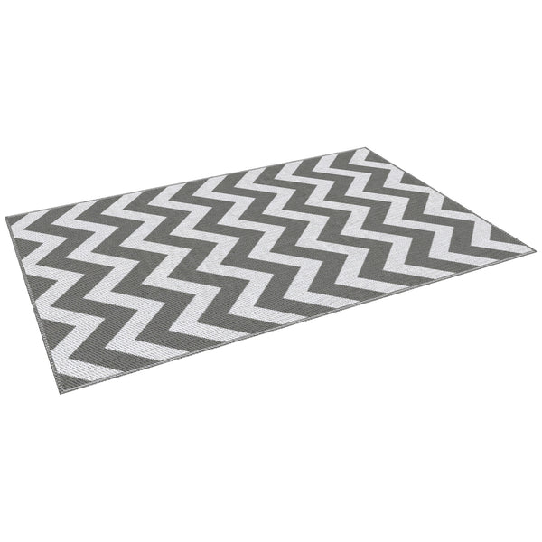 Tapis d'extérieur réversible pour patio, tapis en paille plastique 4' x 6' pour jardin, terrasse, plage, camping, gris et blanc