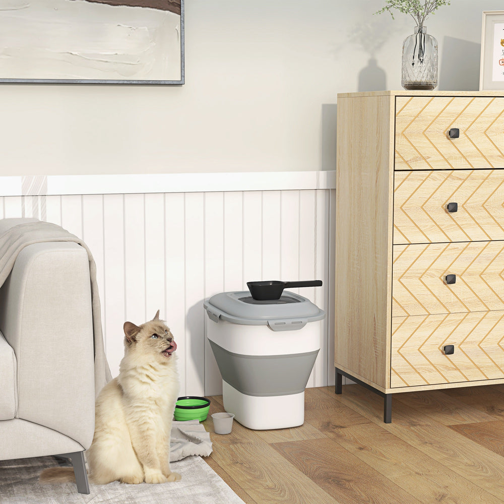 Boîte de rangement pour croquettes pliable avec couvercle hermétique, gris