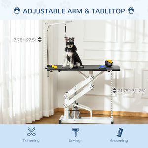 Adjustable Height Pet Grooming Table with Arm, Leash, and Non-Slip Surface, Black