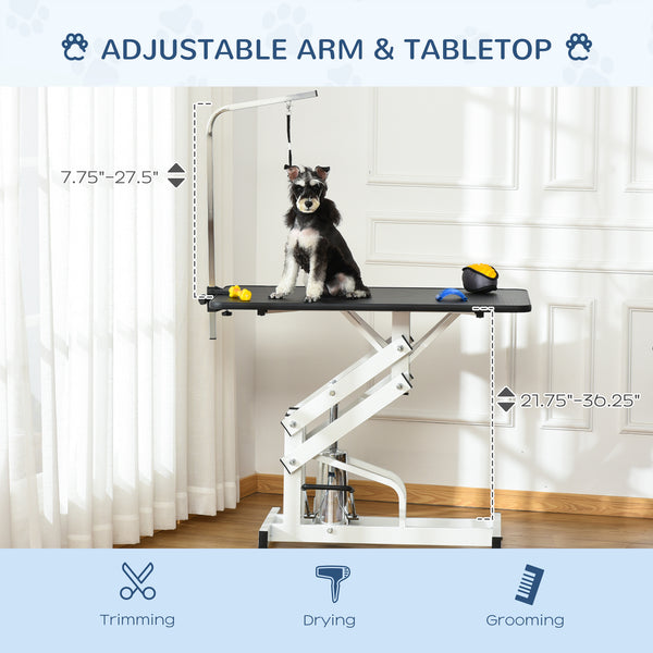 Adjustable Height Pet Grooming Table with Arm, Leash, and Non-Slip Surface, Black