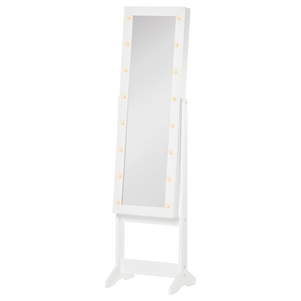Armoire à bijoux sur pied avec miroir éclairé, angle réglable et 16 LED, blanc chaud