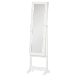 Armoire à bijoux sur pied avec miroir éclairé, angle réglable et 16 LED, blanc chaud