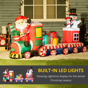2.4m inflatable Christmas train with Santa Claus, snowman, penguin and gift boxes