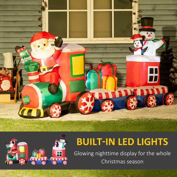 2.4m inflatable Christmas train with Santa Claus, snowman, penguin and gift boxes