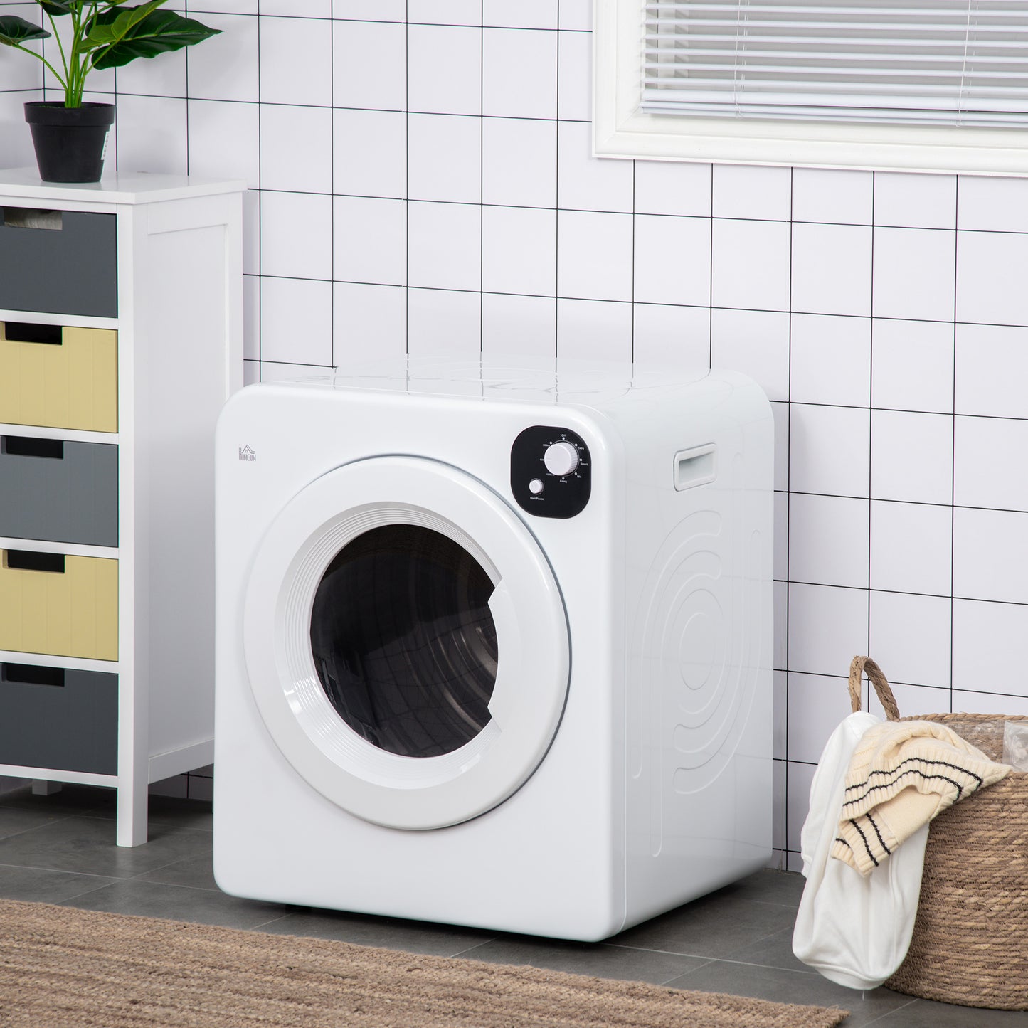 Compact Clothes Dryer, 1300W, 3.22 cu. ft., Electric, Portable, with 7 Drying Modes, for Apartment or Dorm, White