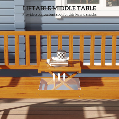 Outsunny Convertible Wooden Bench with Center Table, Outdoor Loveseat, Seats 2-3, Perfect for Porch &amp; Backyard |