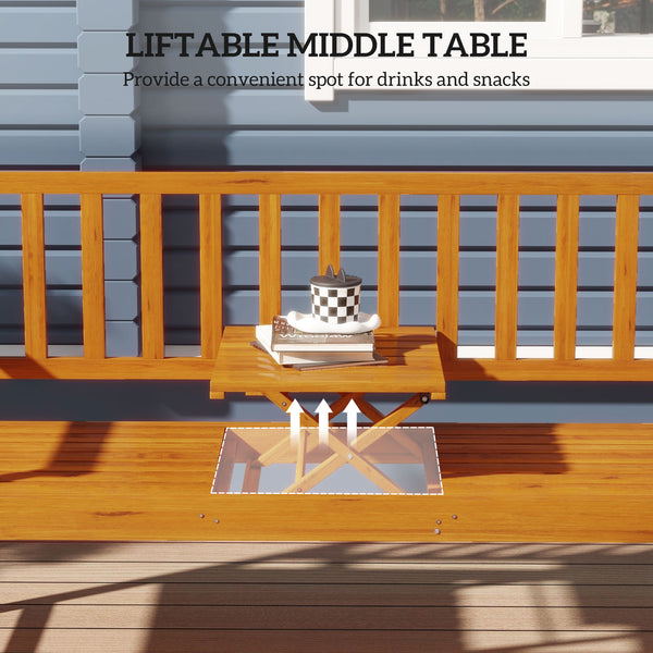 Banc en bois avec table centrale relevable pouvant accueillir 2 à 3 personnes