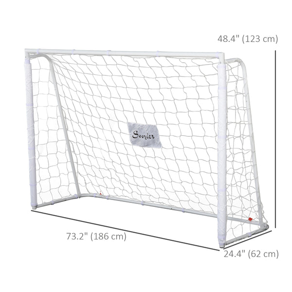 But de soccer m avec cadre en métal, filet en PE, blanc