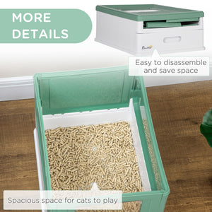 Enclosed litter box with scoop and tray, green