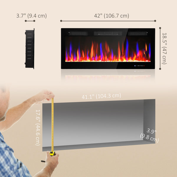 Cheminée électrique 1500W mince de 42 pouces avec mode éco et interrupteur automatique