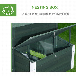 84" Wooden Chicken Coop with Nest Box and Run, Green