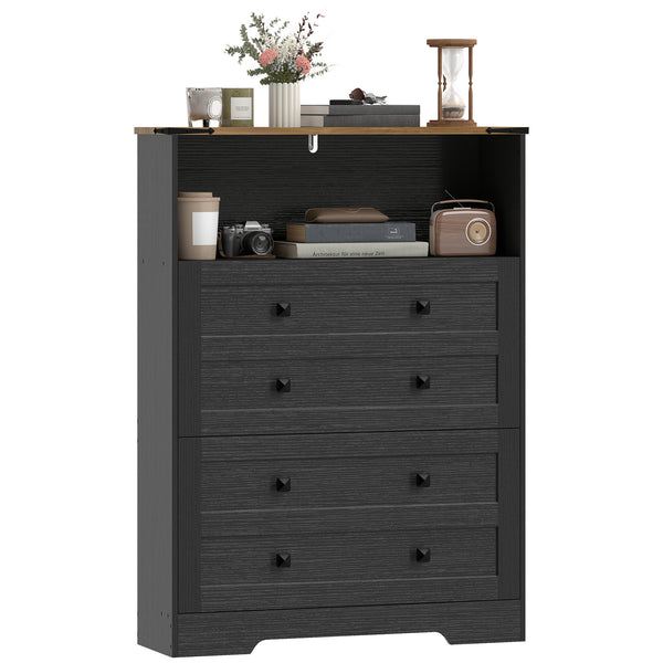 Shoe cabinet with 2 drop-down drawers, black