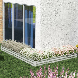 Raised galvanized steel planter with vegetable stakes, silver 