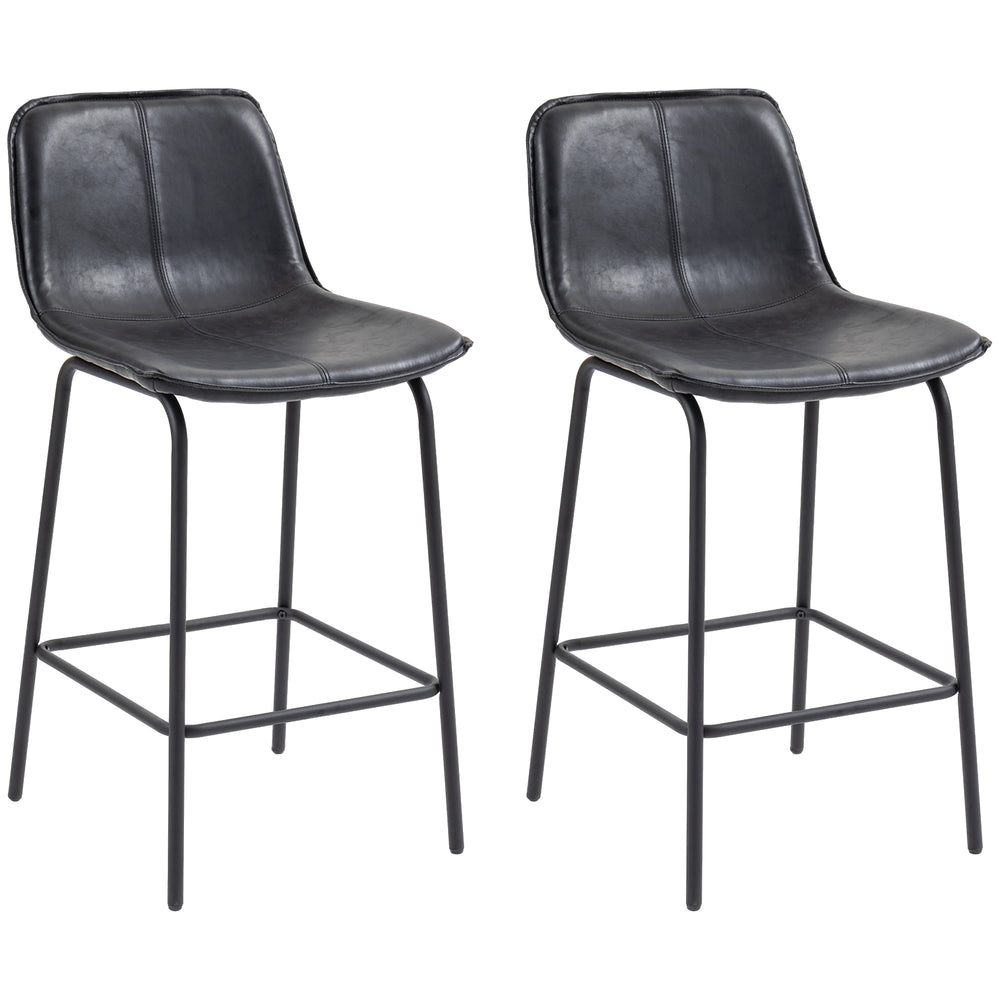 Set of 2 padded bar stools with steel legs, black