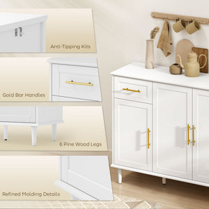 Buffet avec portes à fermeture amortie avec 2 tiroirs, 3 étagères réglables et 4 portes, blanc