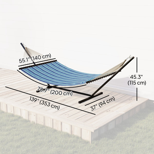 Hamac avec support robuste avec structure en acier pour terrasse et jardin, bleu et blanc