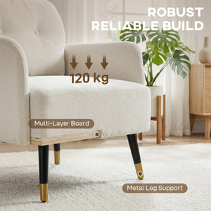 Modern Upholstered Accent Chair with Metal Legs, Cream White