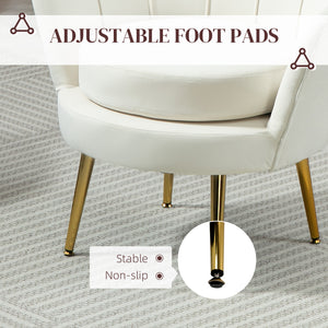 Fauteuil d'appoint lotus en tissu velours avec pieds en métal doré, blanc crème