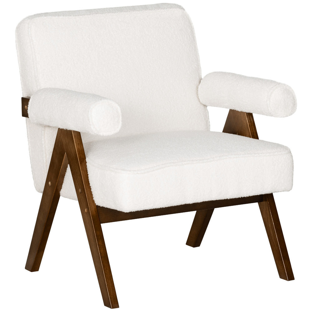 Fauteuil d'appoint en cachemire avec assise large et accoudoirs rembourrés, blanc crème