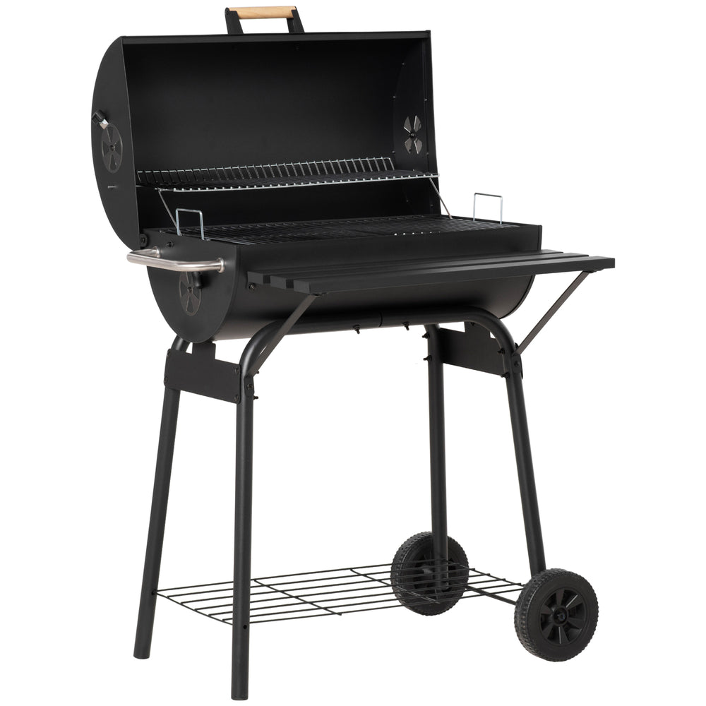 30" Charcoal Barbecue Grill with Wheels Outdoor Barbecue with Adjustable Charcoal Rack, Storage Shelf, Wheel, for Garden Camping Picnic