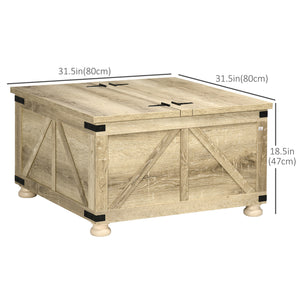 Table basse de style farmhouse carrée avec couvercles rabattables, chêne