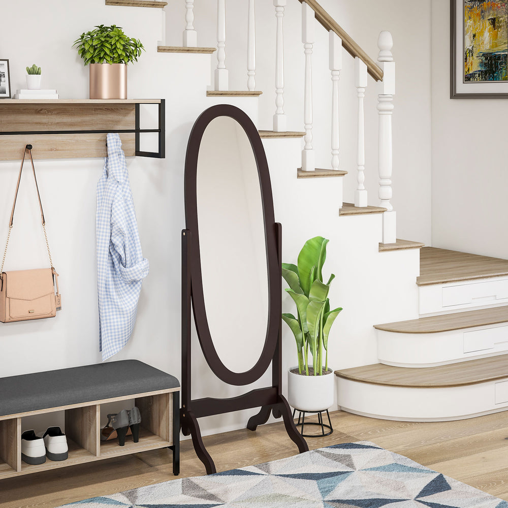 Miroir sur pied pleine longueur avec cadre ovale à angle réglable pour dressing, café