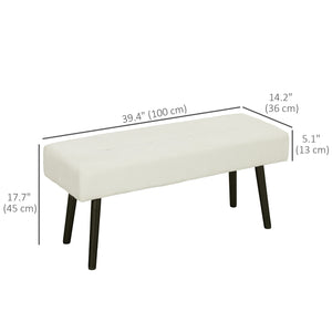 Banc ottoman rembourré en velours côtelé avec pieds en acier, blanc crème