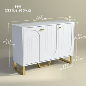 Sideboard Buffet Cabinet with 3 Doors, Modern Storage Cabinet with Adjustable Shelves & Center Leg, White