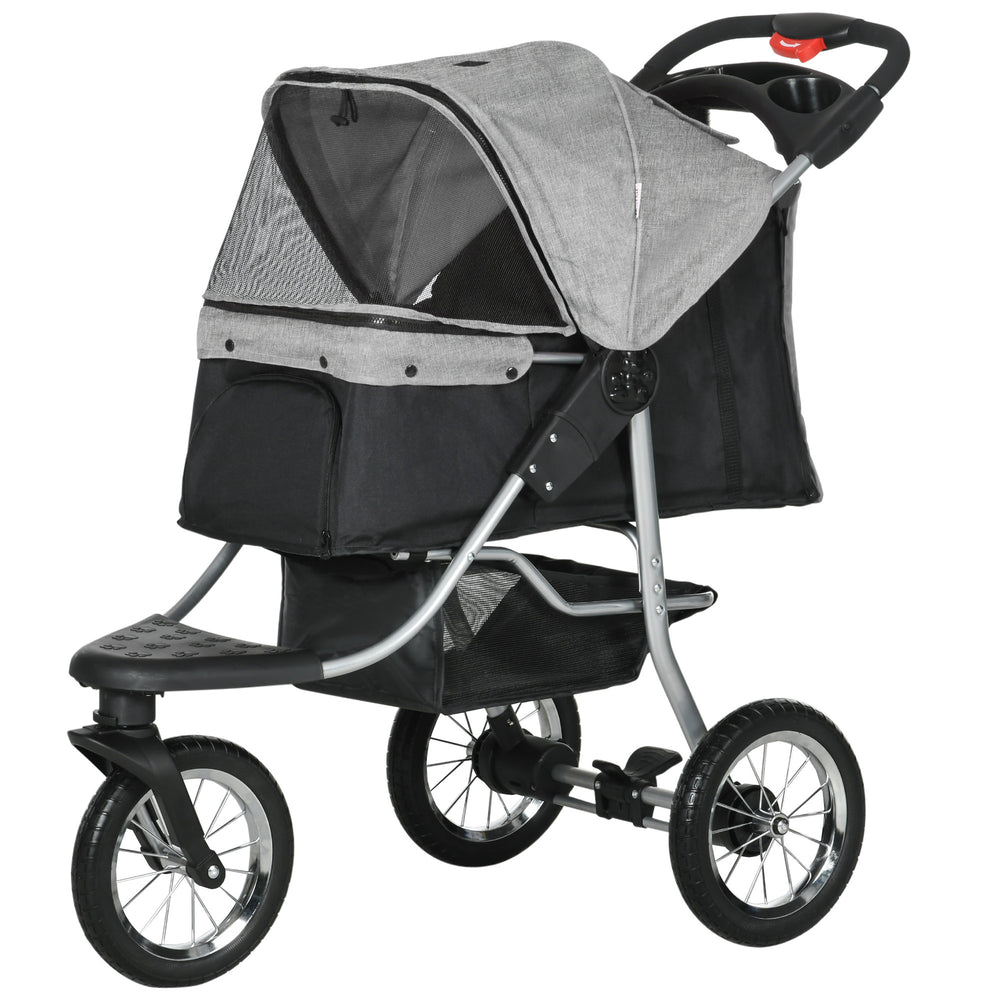 Poussette pour petit chien pliable à 3 roues avec auvent réglable, grise