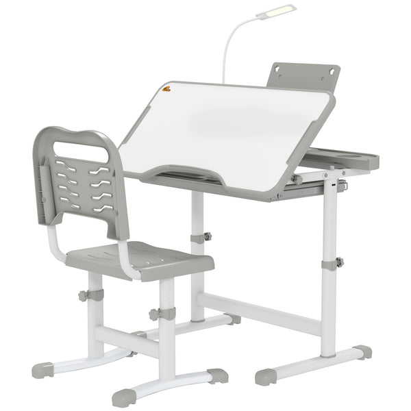 Ensemble bureau et chaise réglable en hauteur avec plateau inclinable, gris