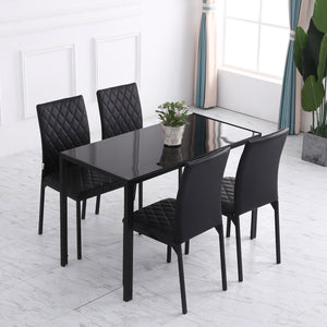 Set of 4 upholstered kitchen chairs in faux leather with metal legs, black