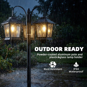 74" 3-Head Solar Streetlight, IP44 Waterproof, with Automatic Dusk-to-Dawn Sensor.